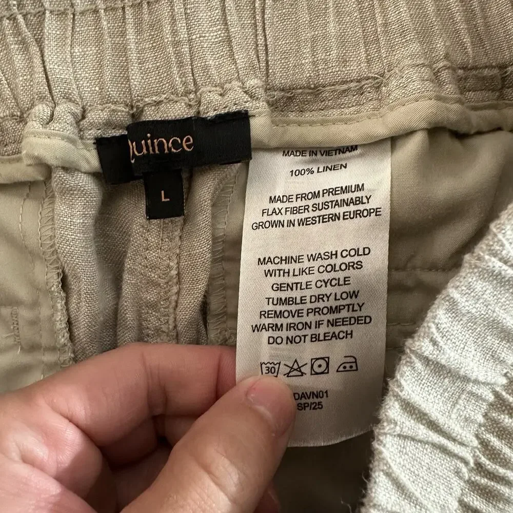 Quince 100% European Linen Wide Leg Loose Pants Flax/Beige Drawstring Size Large